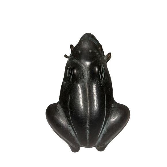 Vintage patina green Verdigris Metal Toad Frog Statue Double Vase Nice - Picture 3 of 7